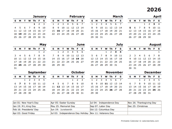 2026 Printable Yearly Design Calendar