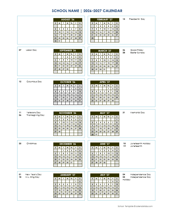 2026 Vertical Yearly Calendar Aug-July