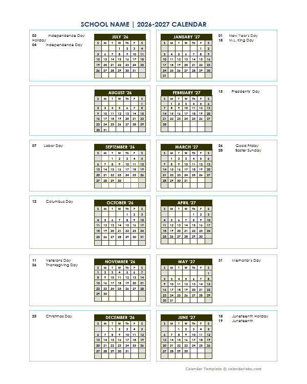 2026 Vertical Yearly Jul-Jun Calendar