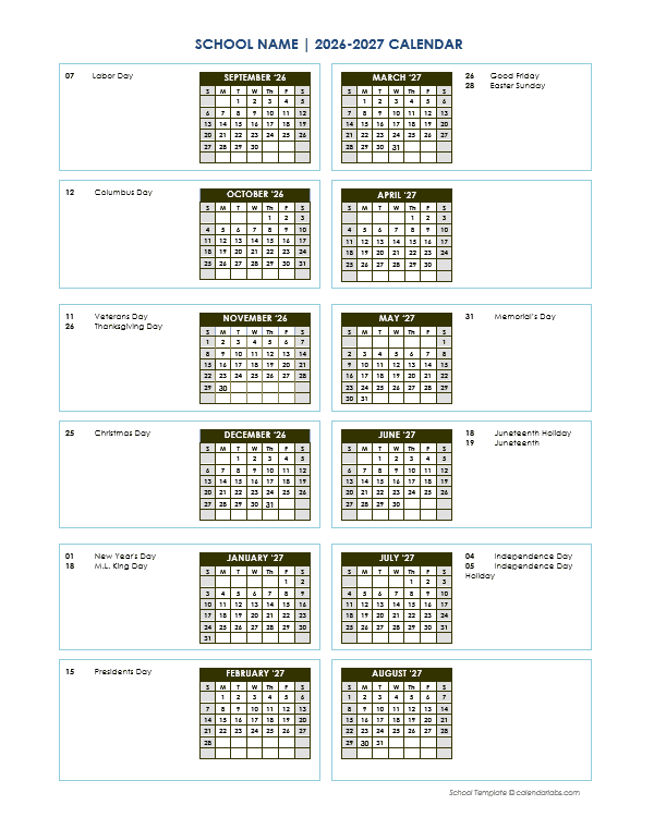 2026 Vertical Yearly Sep-Aug Calendar