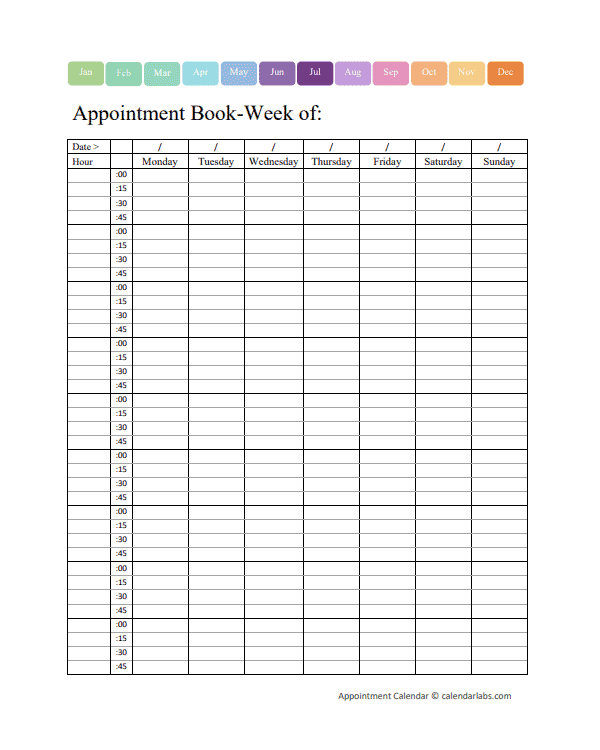 2026 Weekly Appointment Calendar Printable
