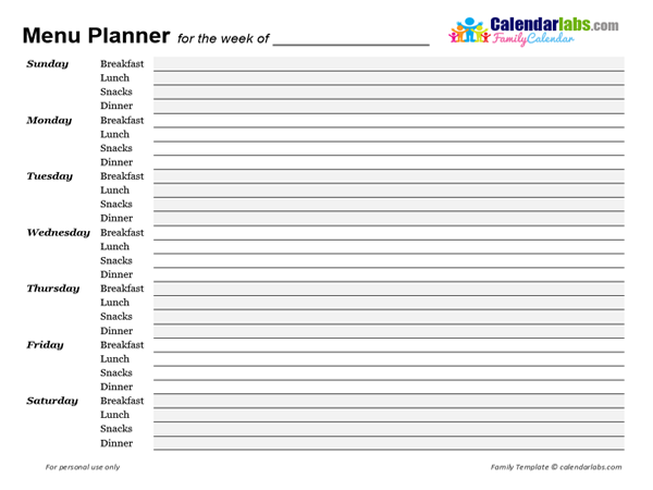 2026 Weekly Menu Planner