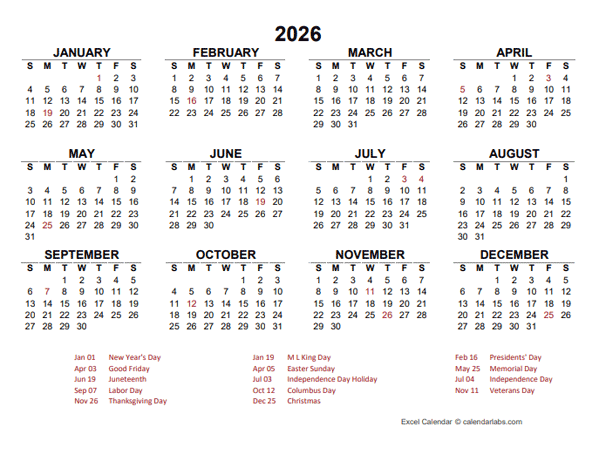 2026 Year at a Glance Calendar with Netherlands Holidays
