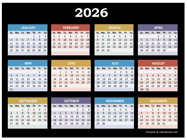 2026 Yearly Calendar For Powerpoint