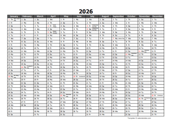 Editable 2026 Yearly Excel Scheduling Calendar