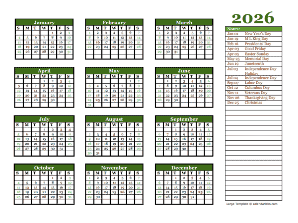 2026 Yearly Large Calendar For Wall