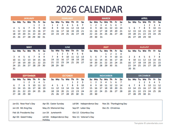 2026 Yearly Powerpoint Calendar Slide