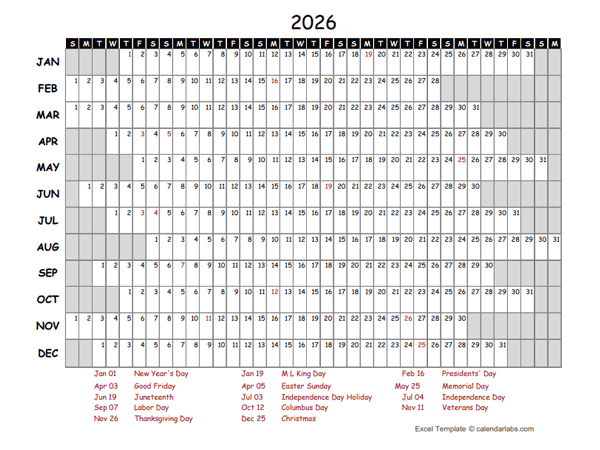 2026 Yearly Project Timeline Calendar Canada