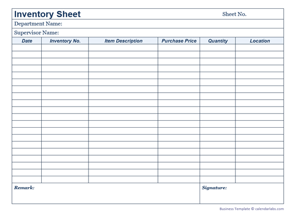 Business Inventory Template