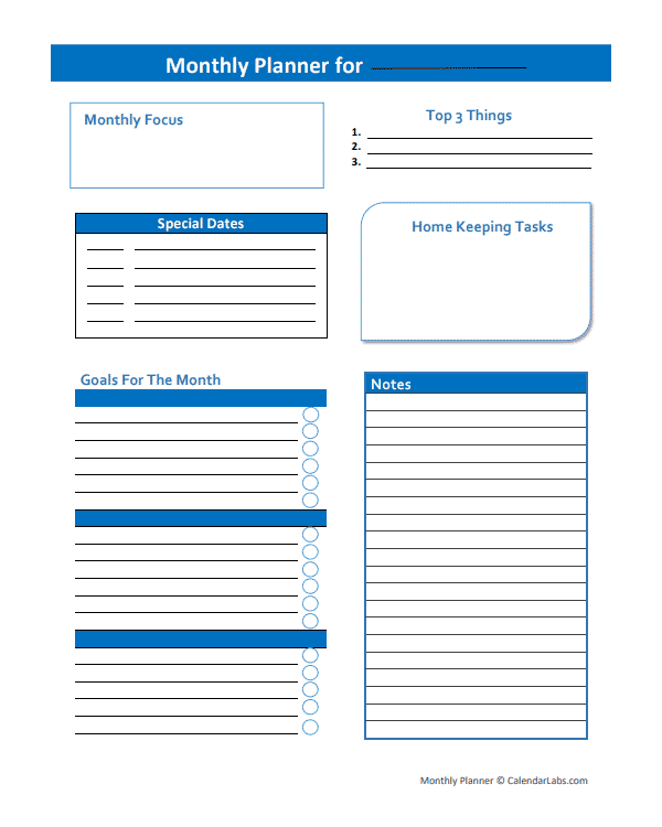 Editable Monthly Goal Planner