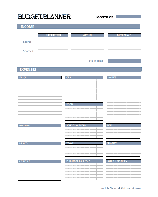 Free Monthly Budget Planner