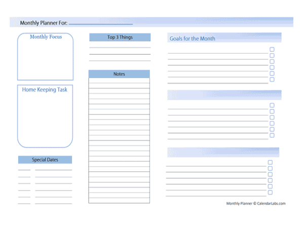 Landscape Monthly Planner