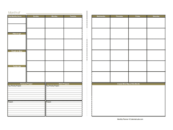 Printable Monthly Planner Template A3