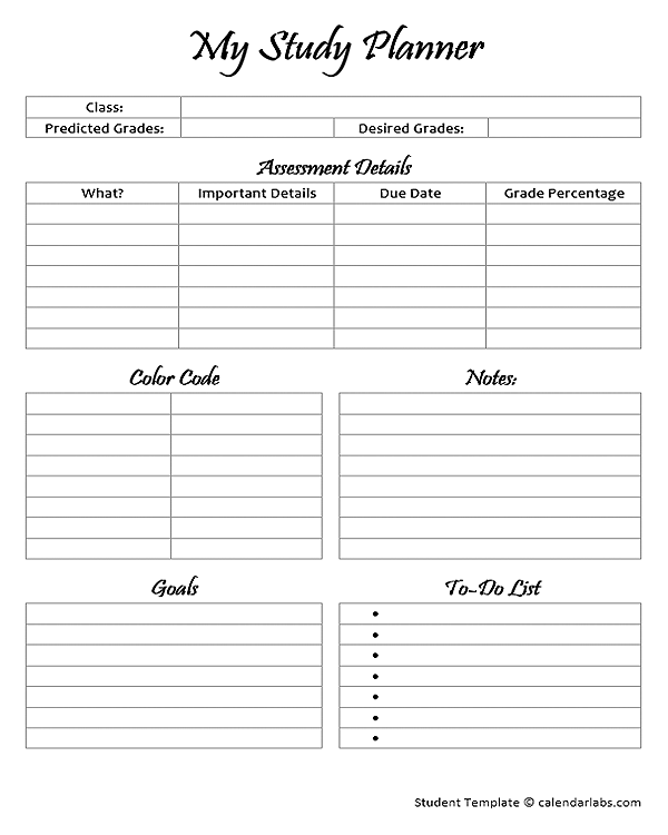 Printable My Study Planner