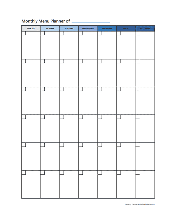 Printable Undated Monthly Menu Planner