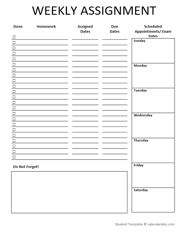 Free Weekly Assignment Planner