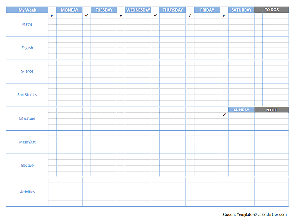 Weekly Student Calendar