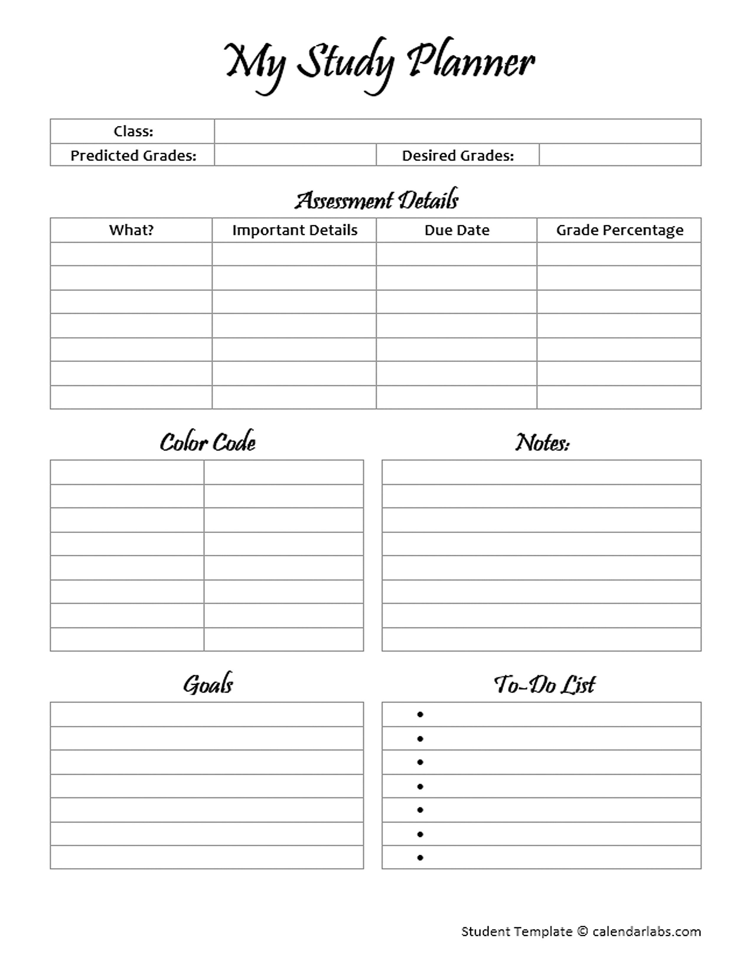 Printable My Study Planner Free Printable Templates