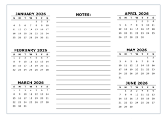 2 Page Yearly Calendar Template 2026