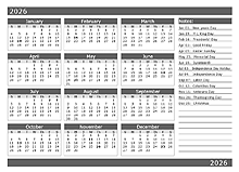 12 Month One Page Calendar Template For 2026