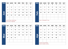 2026 Four Month Calendar Template