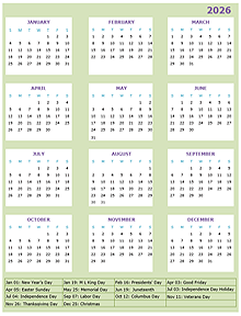 2026 Annual Calendar Design Template
