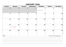 2026 Australia Monthly Calendar with Notes