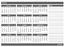 2026 Blank 12 Month Calendar In One Page