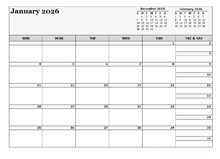 2026 Blank Three Month Calendar