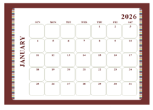 2026 Calendar Template Large Boxes