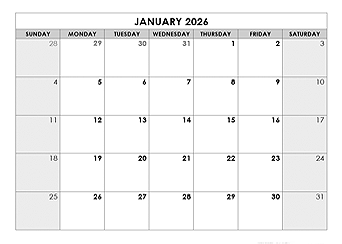 2026 Blank Monthly Calendar