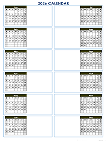 2026 Blank Yearly Calendar Template Vertical Design