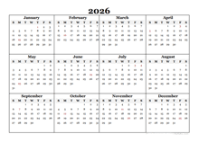 2026 Blank Yearly Word Calendar Template