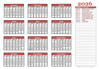 buddhist calendar template