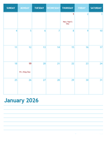 2026 Months Calendar Template