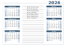 2026 Calendar Template 6 Months Per Page