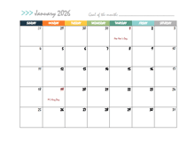 2026 Monthly Word Calendar In Colorful Design