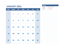 2026 Editable Monthly Word Calendar Template