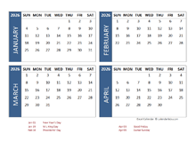 2026 Excel 4 Month Calendar Template