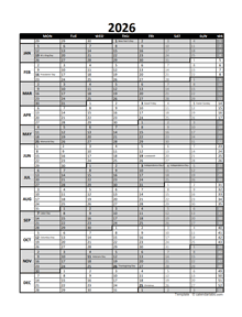 Free 2026 Excel Calendar For Project Planning