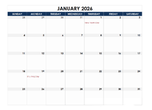 2026 Excel Calendar Spreadsheet Template