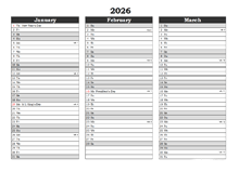 Editable 2026 Excel Three Month Calendar