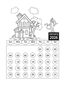 2026 Kids Cartoon Character Coloring Calendar