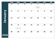 2026 Monthly Calendar Template