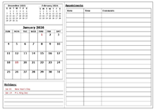 2026 Monthly Appointment Calendar