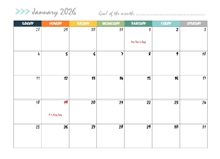 2026 Monthly Calendar Design