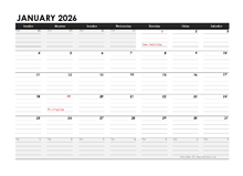 Editable 2026 Monthly Calendar Excel Template