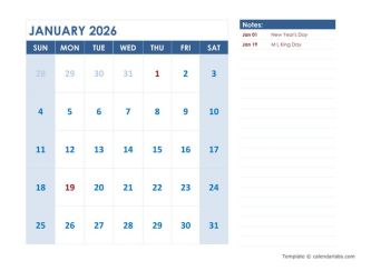 2026 Monthly OpenOffice Calendar Landscape