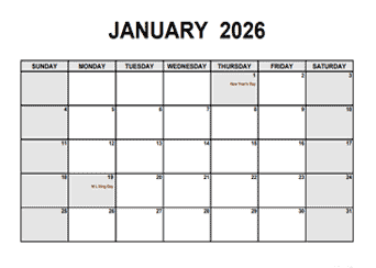 2026 Monthly Calendar PDF