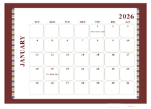 2026 Calendar Template Large Boxes